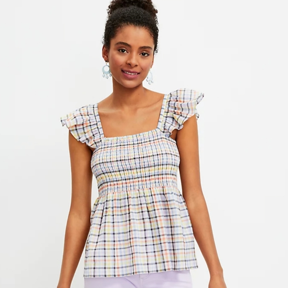 NWOT Loft Plaid Peplum Top